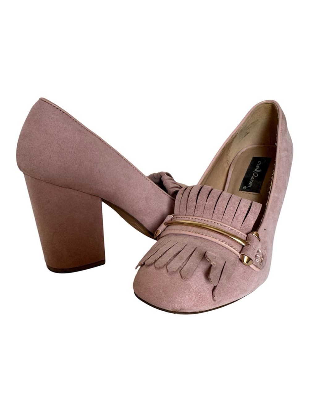 DSW David Aaron Women's Dusty Pink Suede Block Heel Fringe Loafers Size 9